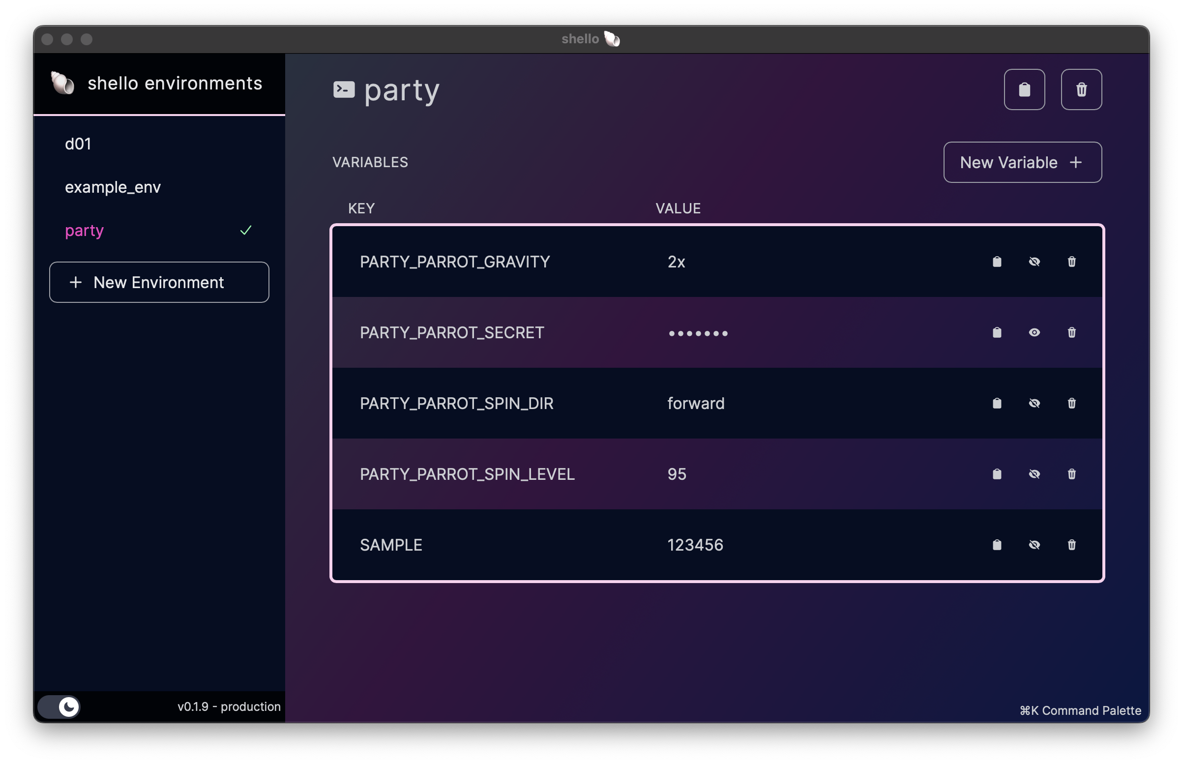 Shello Desktop App Screehshot with example environment